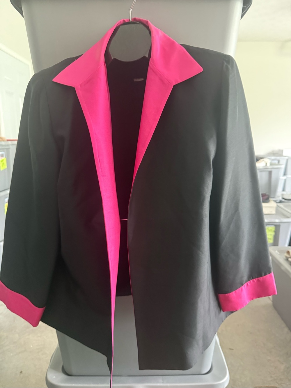 Women's Black Jacket with Hot Pink Trim - Stylish Open Blazer mp82